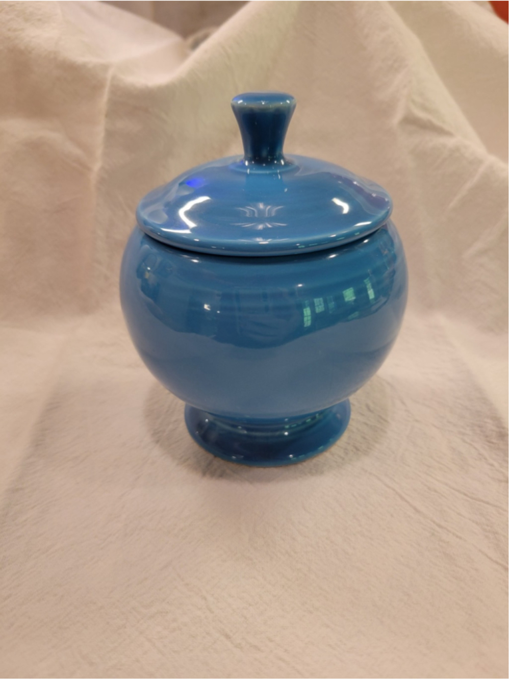 Fiesta Peacock Individual Sugar Bowl w/Lid Retired Blue Defect Inside Fiestaware